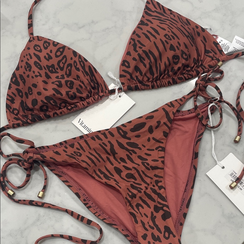 Vitamin A Rust Leopard Print Triangle Bikini Set